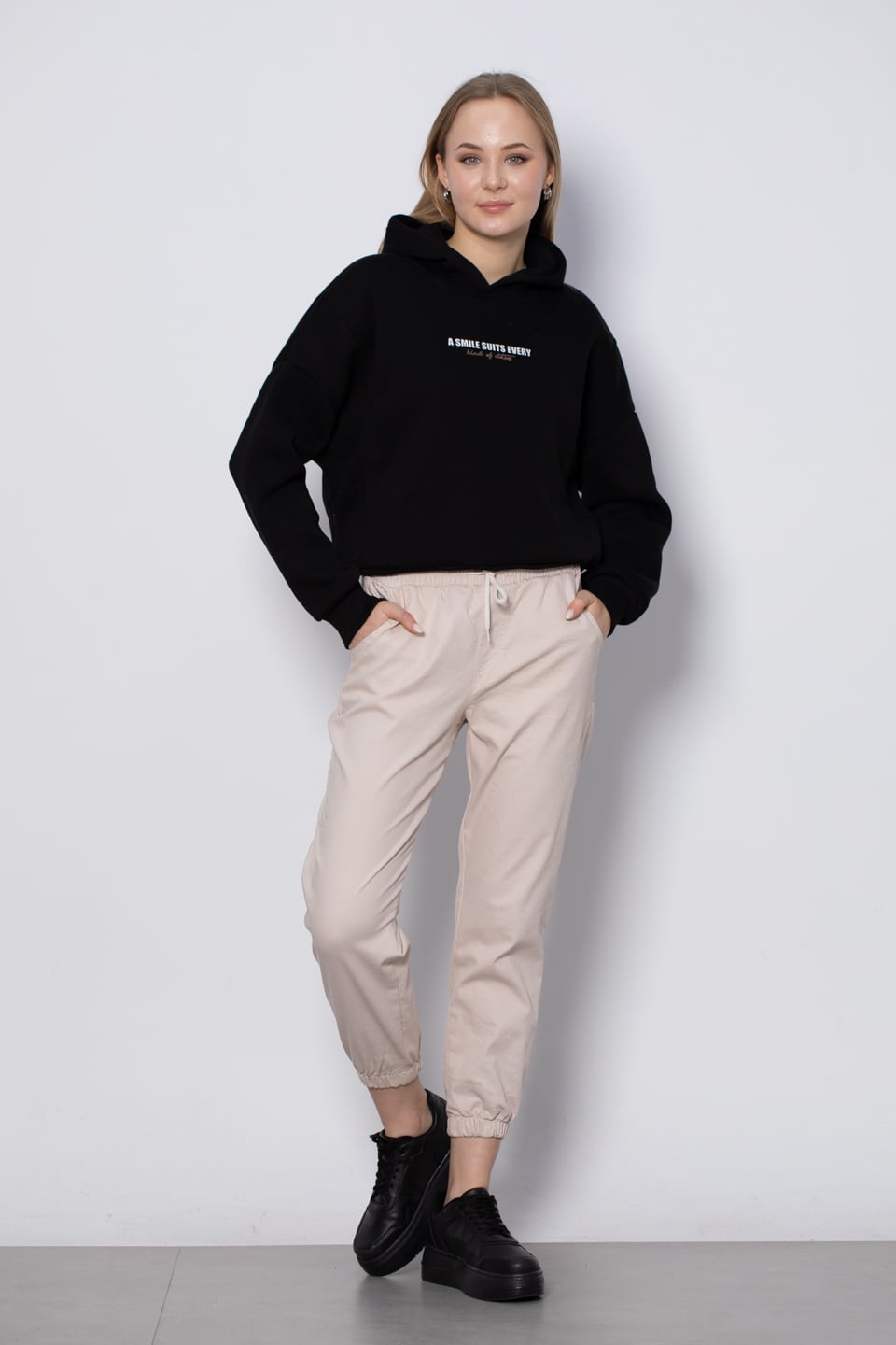 Yazı detaylı kapüşonlu sweatshirt-DVN0435 Siyah