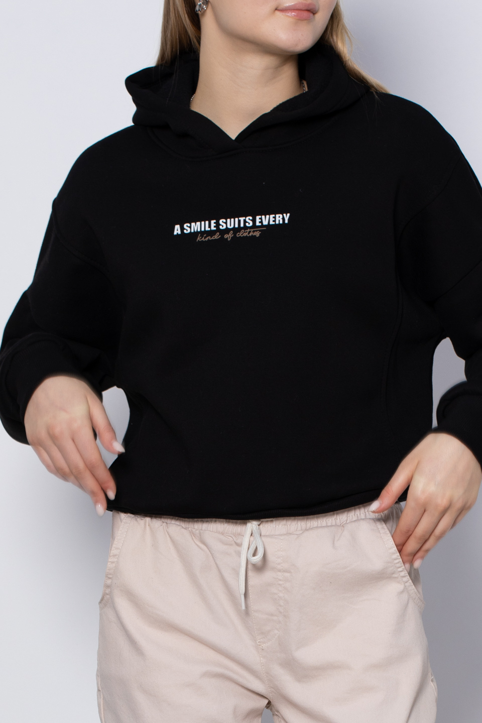Yazı detaylı kapüşonlu sweatshirt-DVN0435 Siyah