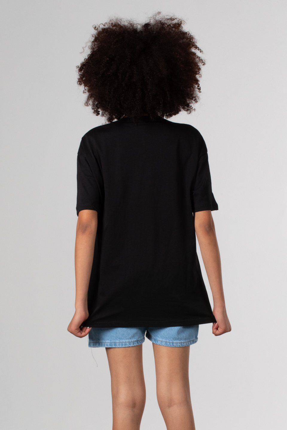Yazılı tavşan baskılı t-shirt-DVN0348 Siyah