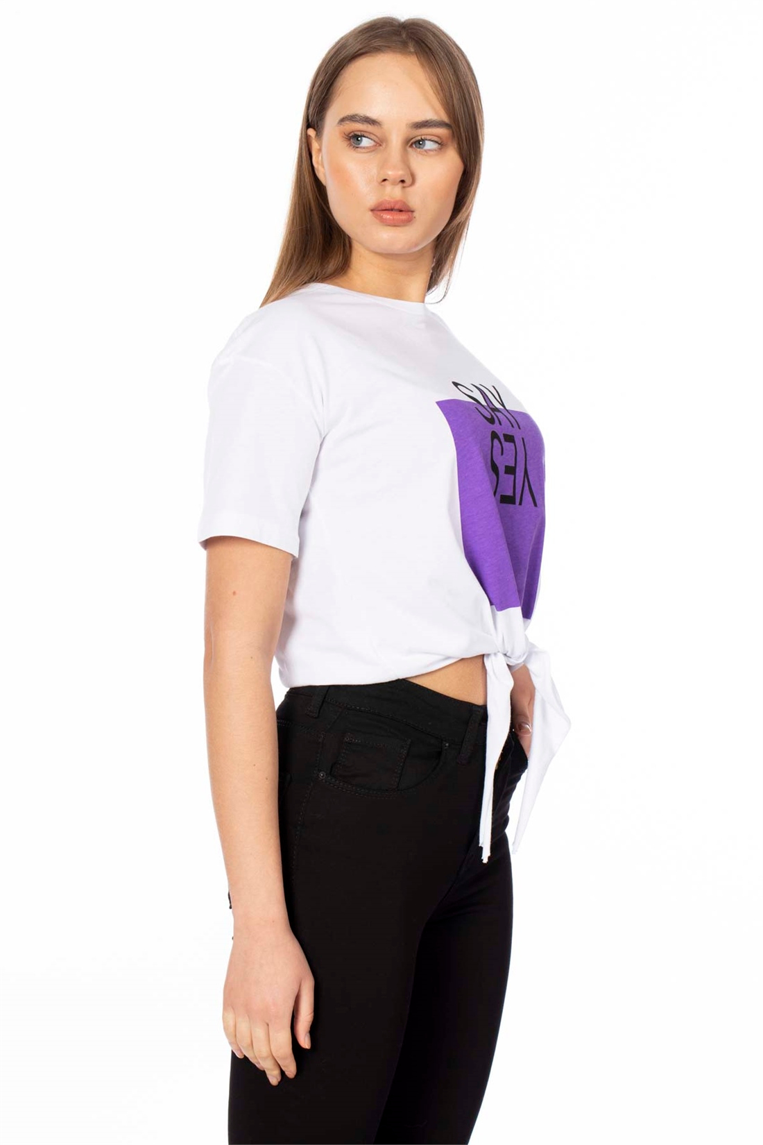 Yes Baskılı Basic T-Shirt-Beyaz