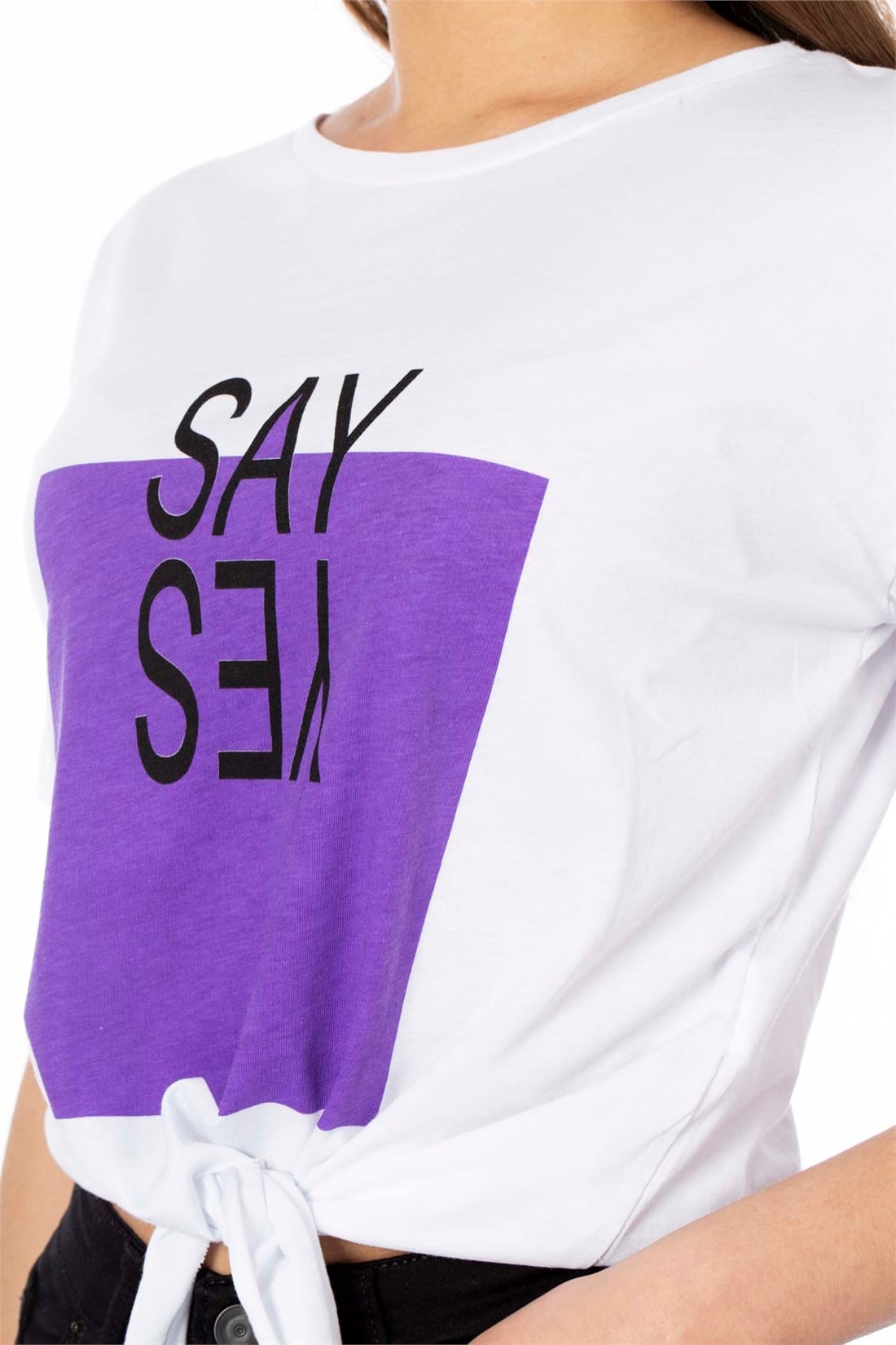 Yes Baskılı Basic T-Shirt-Beyaz