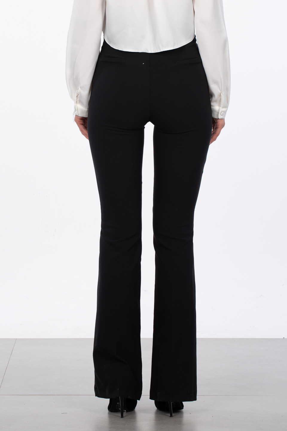 Yüksek bel ispanyol paça pantolon-3539 Siyah