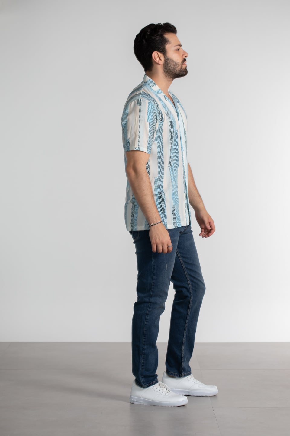Zigzag desen apaş yaka gömlek-8012 İndigo