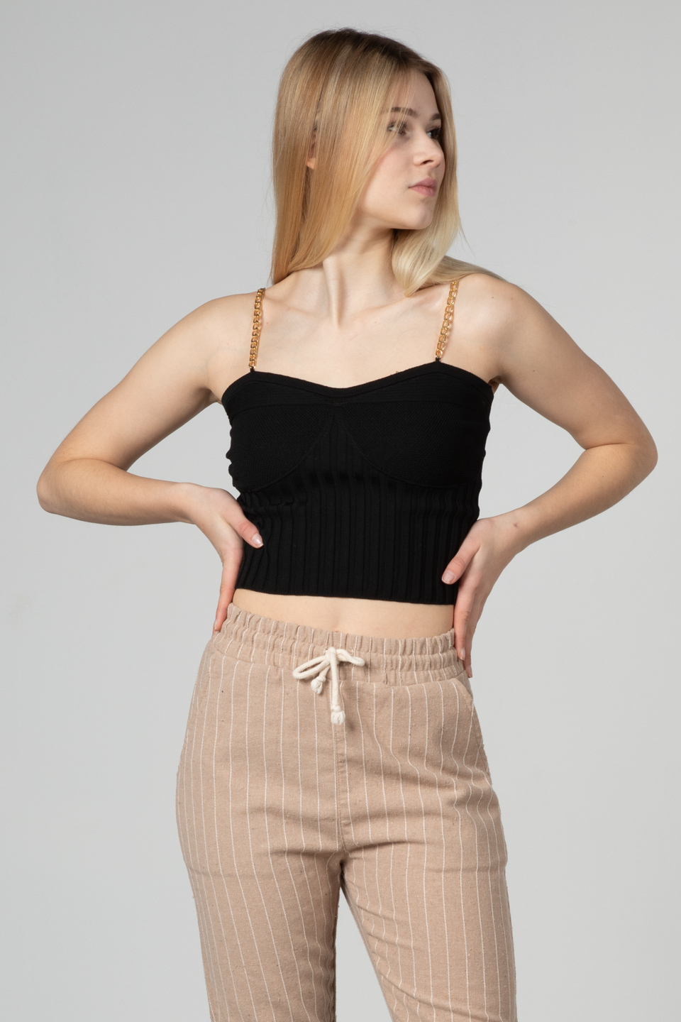 Zincir askılı crop body-8923 Siyah