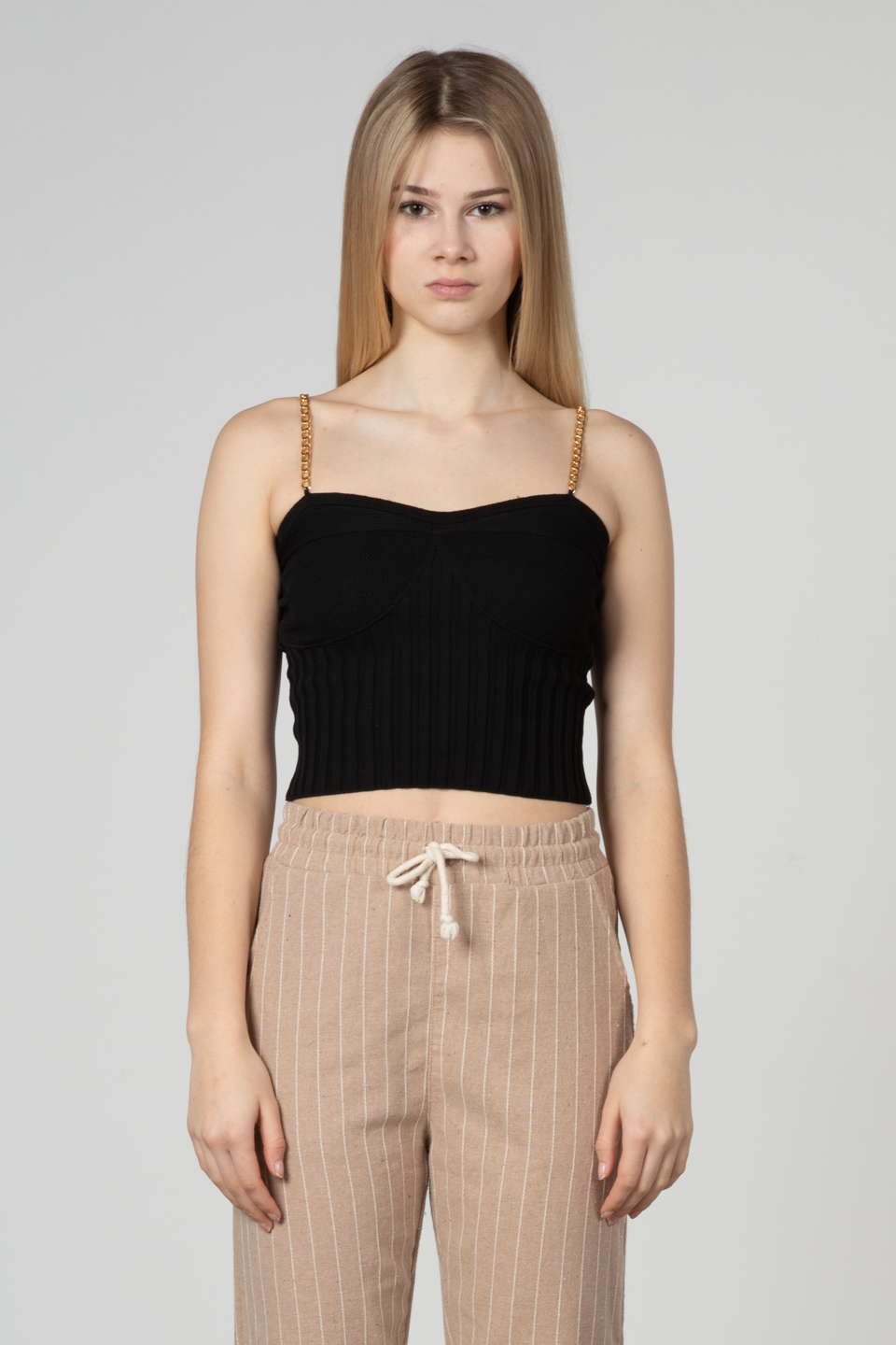 Zincir askılı crop body-8923 Siyah