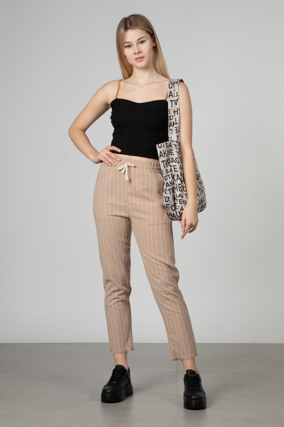 Zincir askılı crop body-8923 Siyah