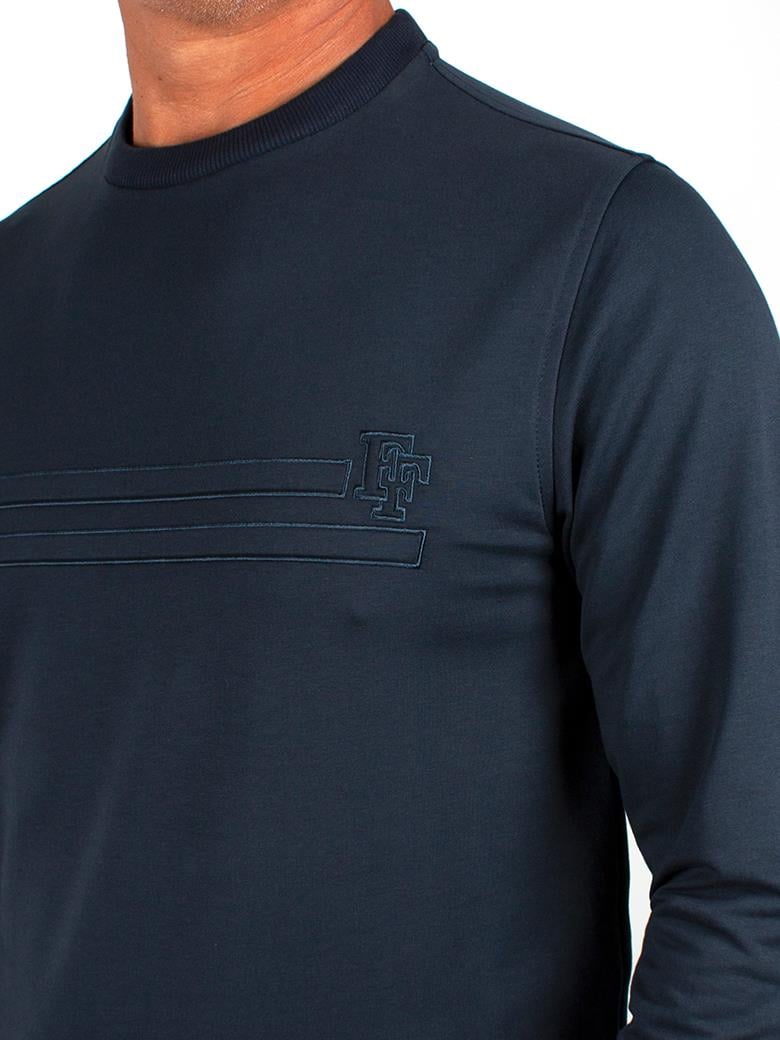 Bisiklet Yaka Uzun Kollu Pamuk Lacivert T-Shirt