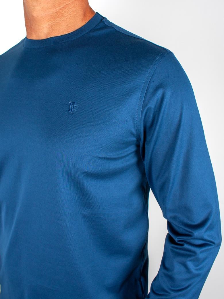 Bisiklet Yaka Uzun Kollu Süprem Merserize İndigo T-Shirt