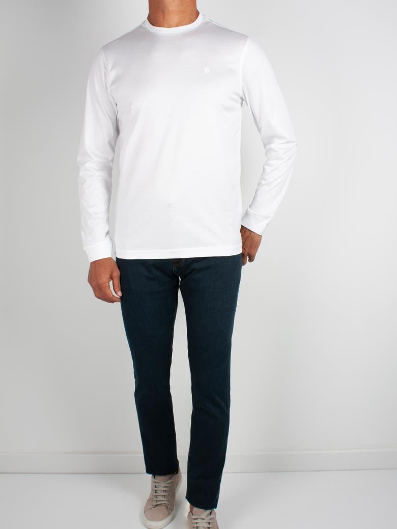 Bisiklet Yaka Uzun Kollu Süprem Merserize Beyaz T-Shirt