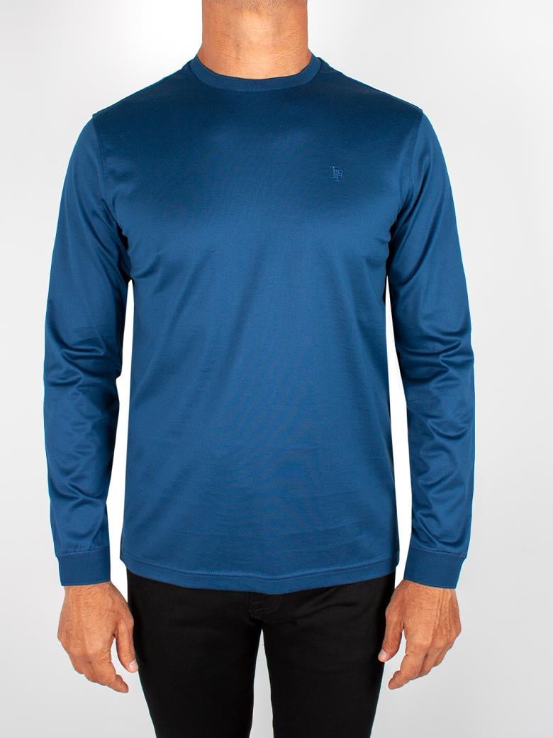 Bisiklet Yaka Uzun Kollu Süprem Merserize İndigo T-Shirt