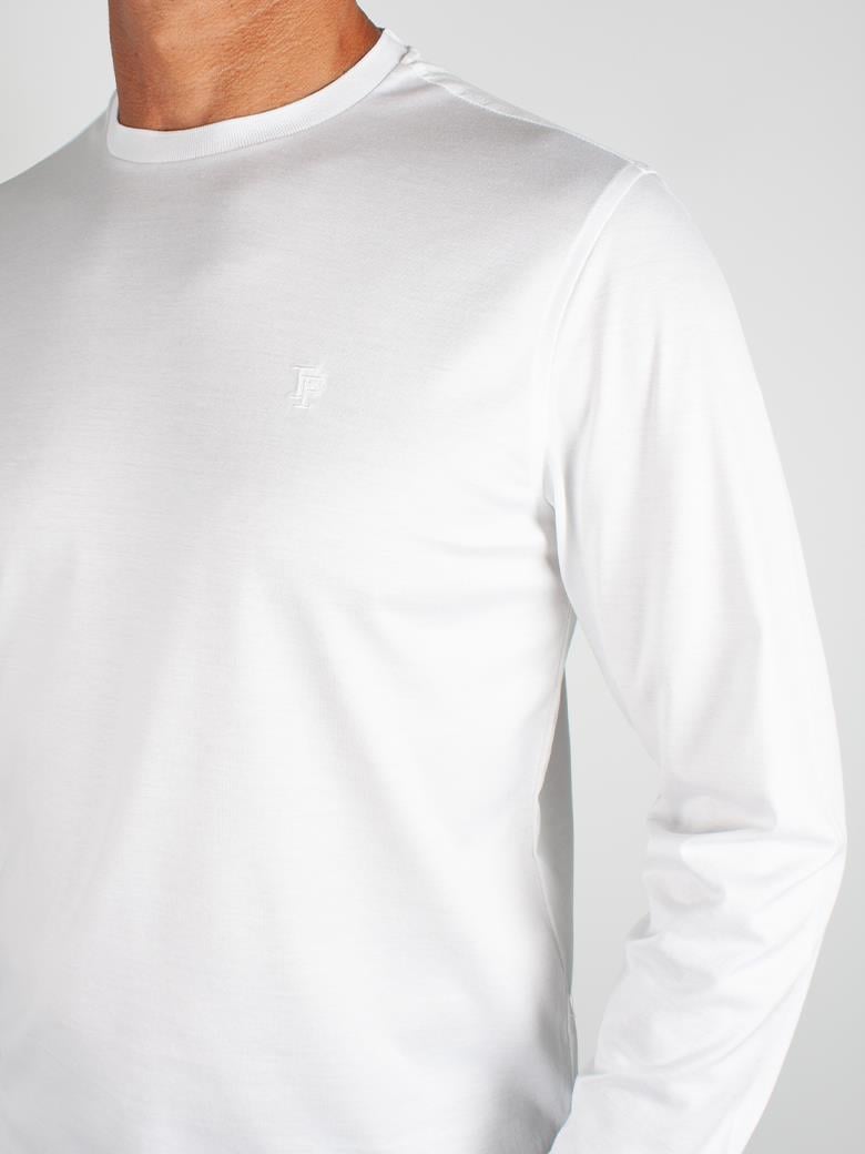 Bisiklet Yaka Uzun Kollu Süprem Merserize Beyaz T-Shirt