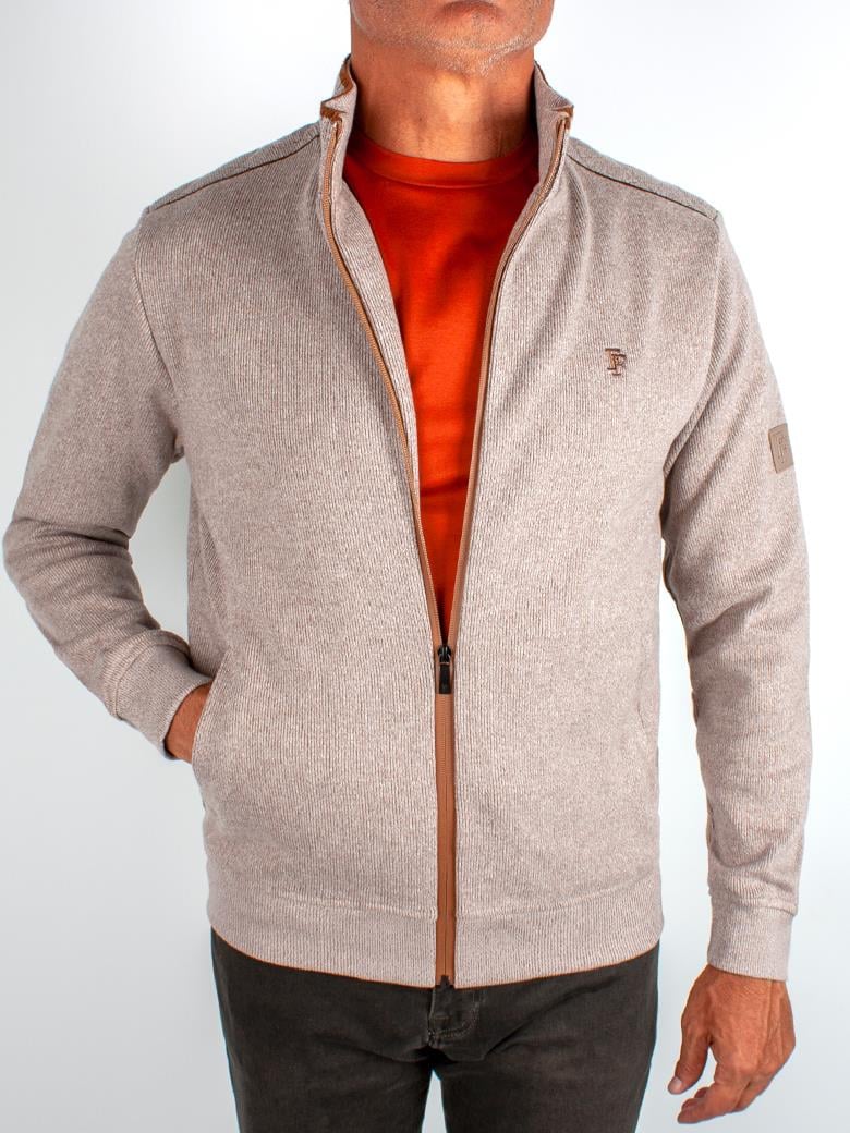Dik Yaka Fermuarlı Pamuk Camel Sweatshirt