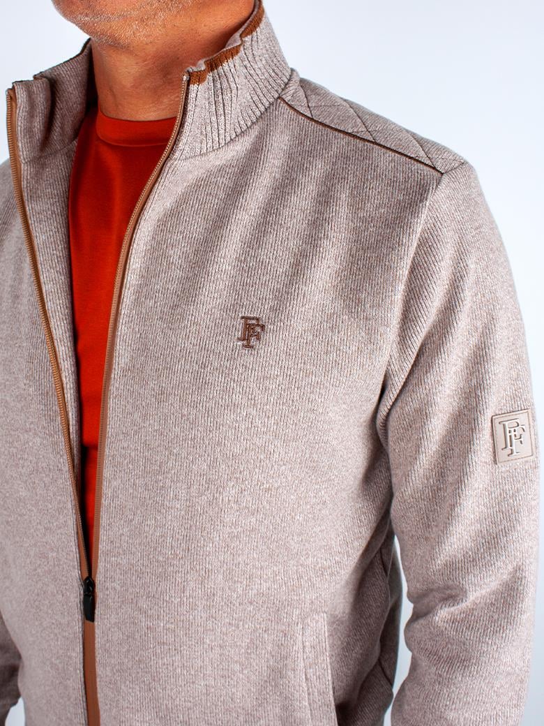 Dik Yaka Fermuarlı Pamuk Camel Sweatshirt