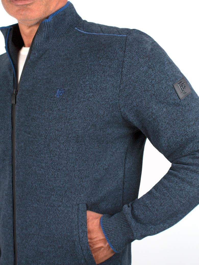 Dik Yaka Fermuarlı Pamuk İndigo Sweatshirt