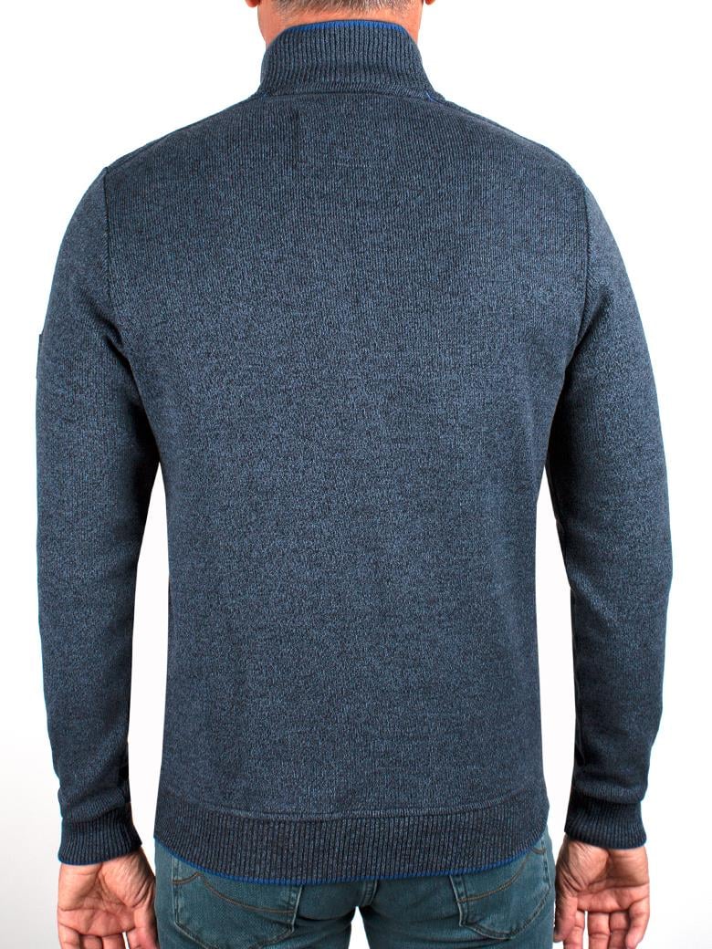 Dik Yaka Fermuarlı Pamuk İndigo Sweatshirt