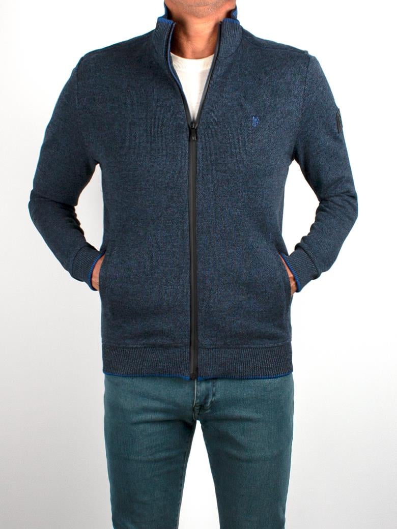 Dik Yaka Fermuarlı Pamuk İndigo Sweatshirt