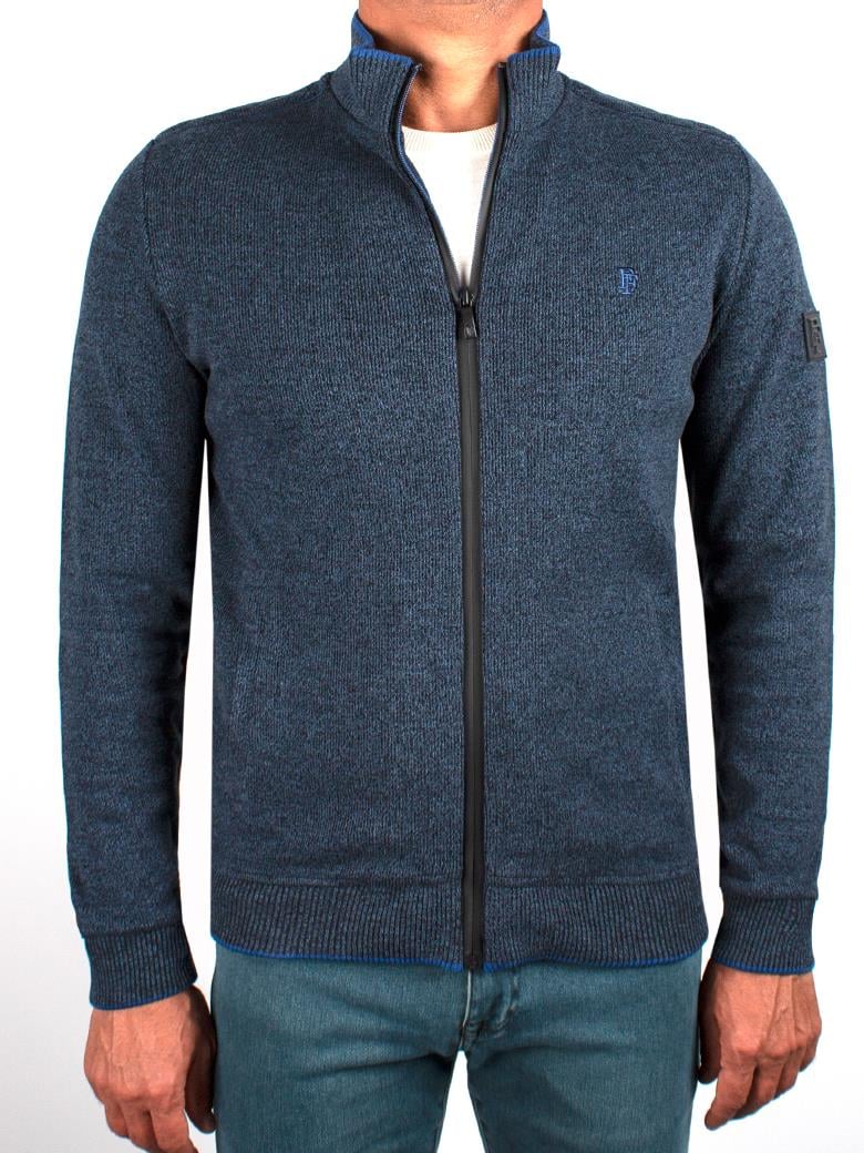 Dik Yaka Fermuarlı Pamuk İndigo Sweatshirt