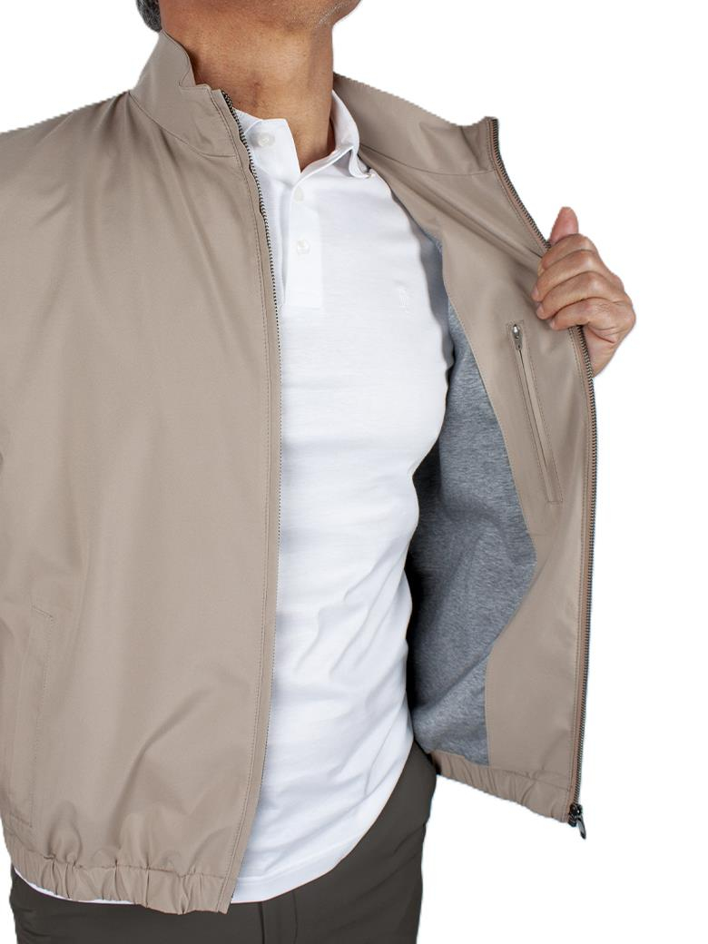 Dik Yaka Rüzgar Geçirmez İçi Pamuklu Bej Yazlık Mont