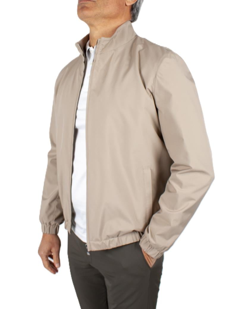 Dik Yaka Rüzgar Geçirmez İçi Pamuklu Bej Yazlık Mont