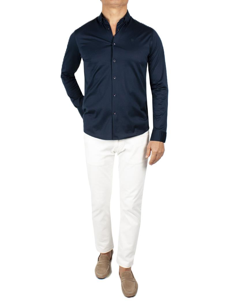 Düğmeli Yaka Normal Kesim Koyu Lacivert Merserize Gömlek