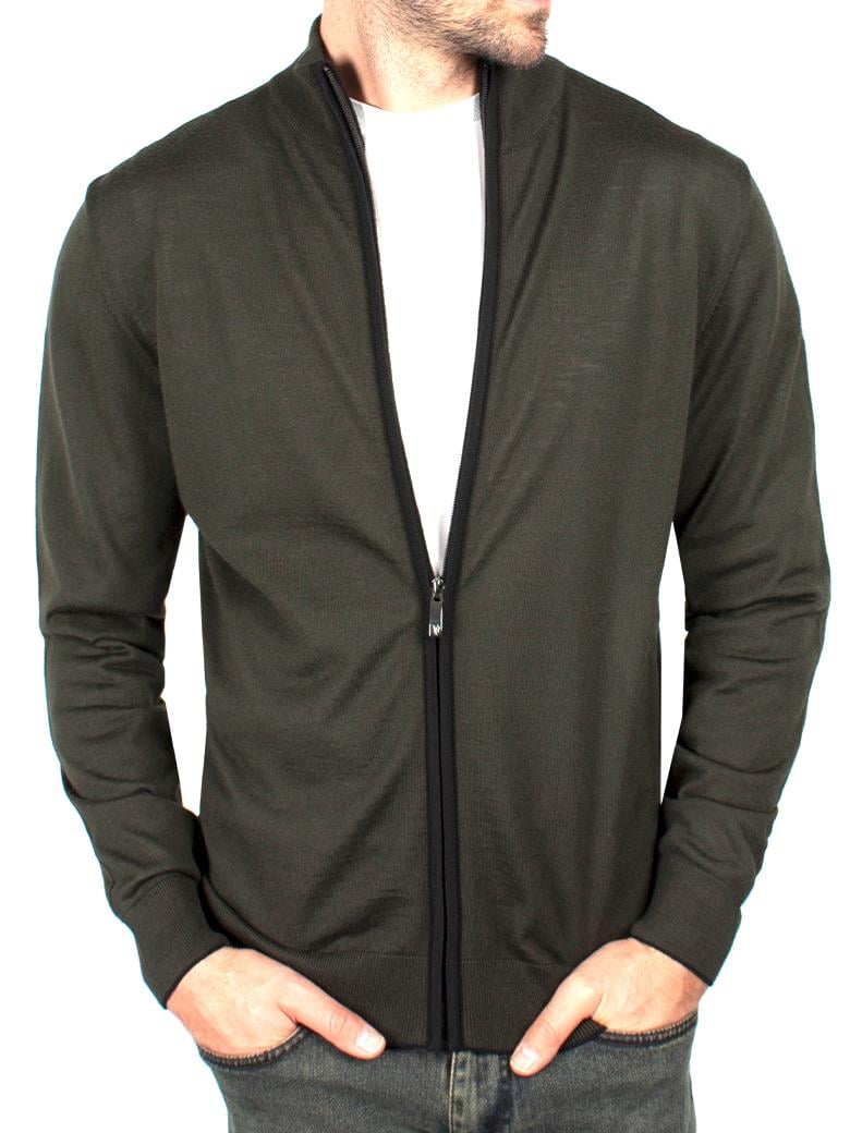 Fermuarlı Haki Yün Triko Kazak