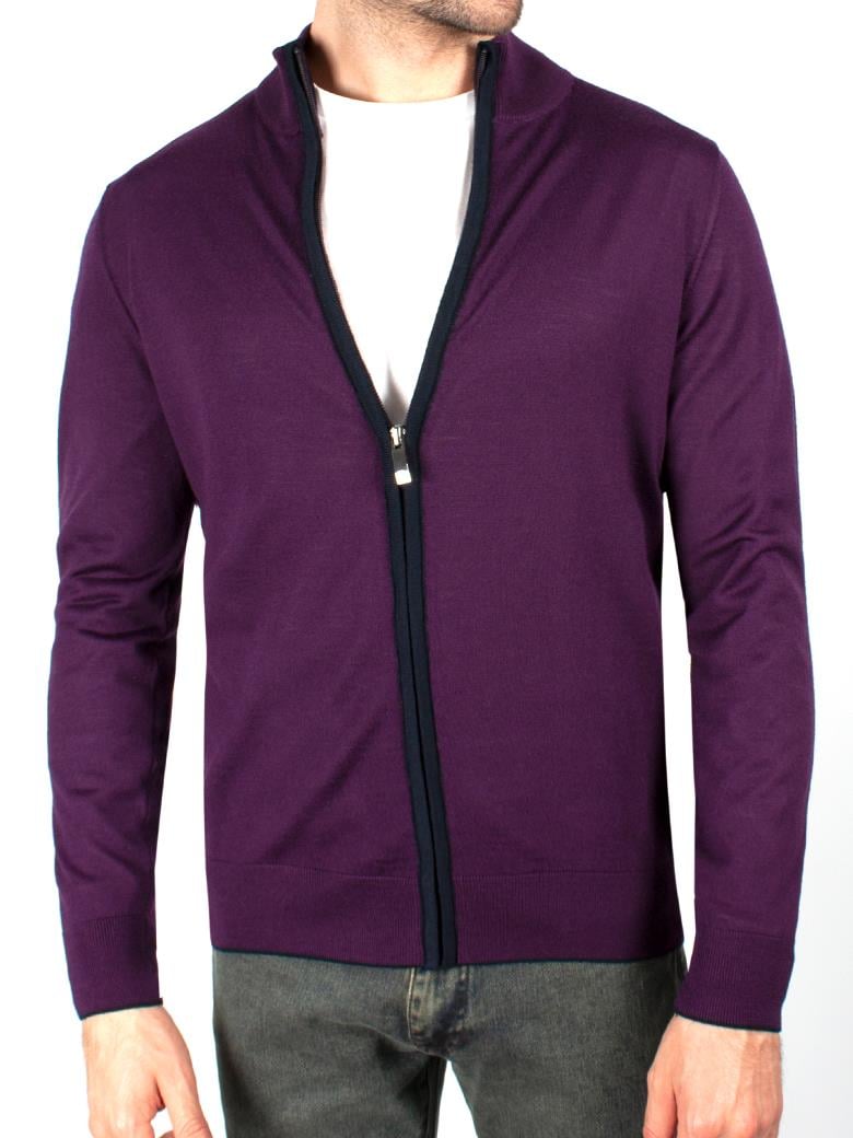 Fermuarlı Mor Yün Triko Kazak