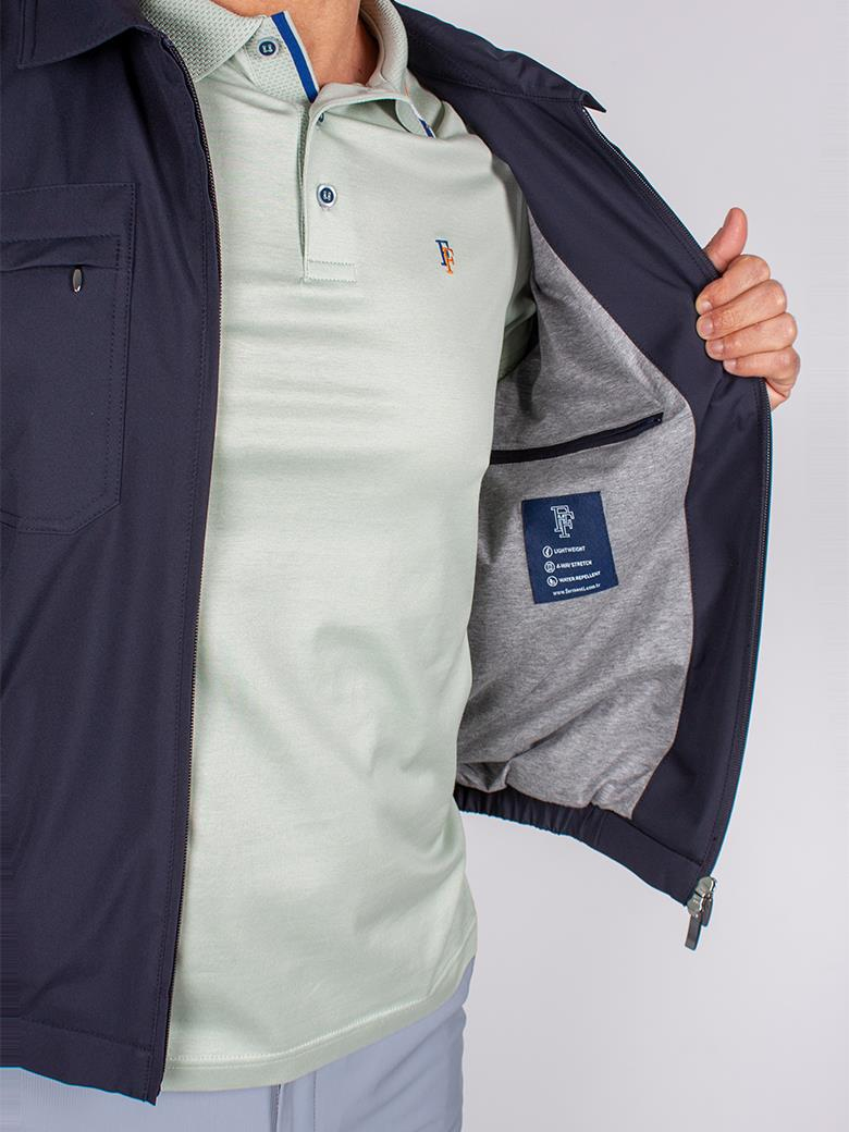 Gömlek Yaka Cep Fermuarlı Rüzgar Geçirmez İçi Pamuklu Lacivert Yazlık Mont