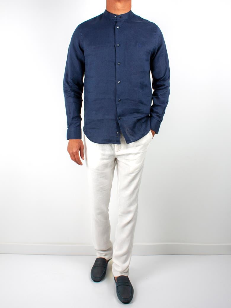 Hakim Yaka Regular Fit Lacivert Keten Gömlek