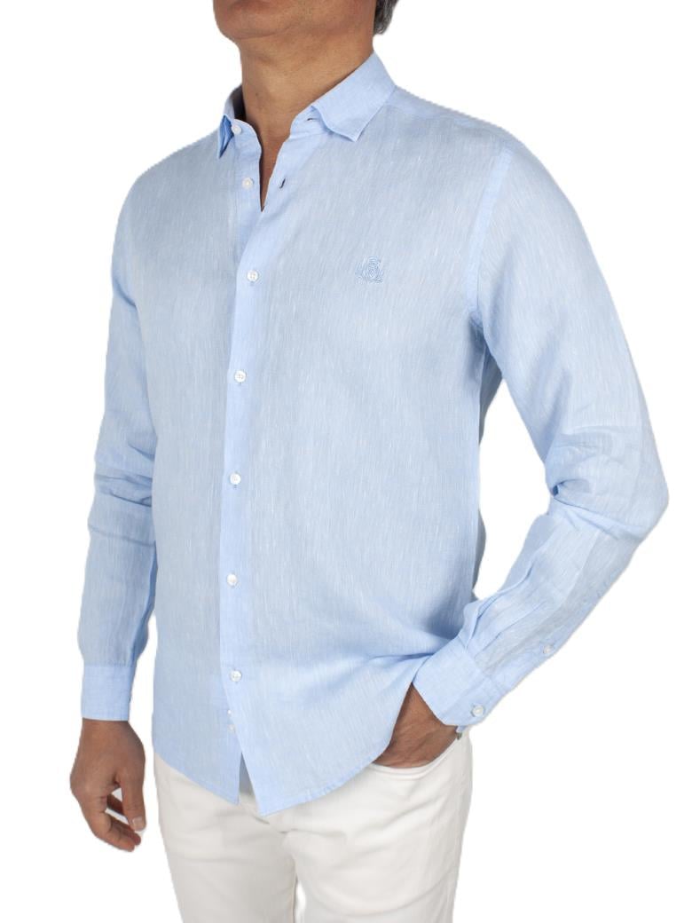 Normal Kesim Açık Mavi Keten Gömlek