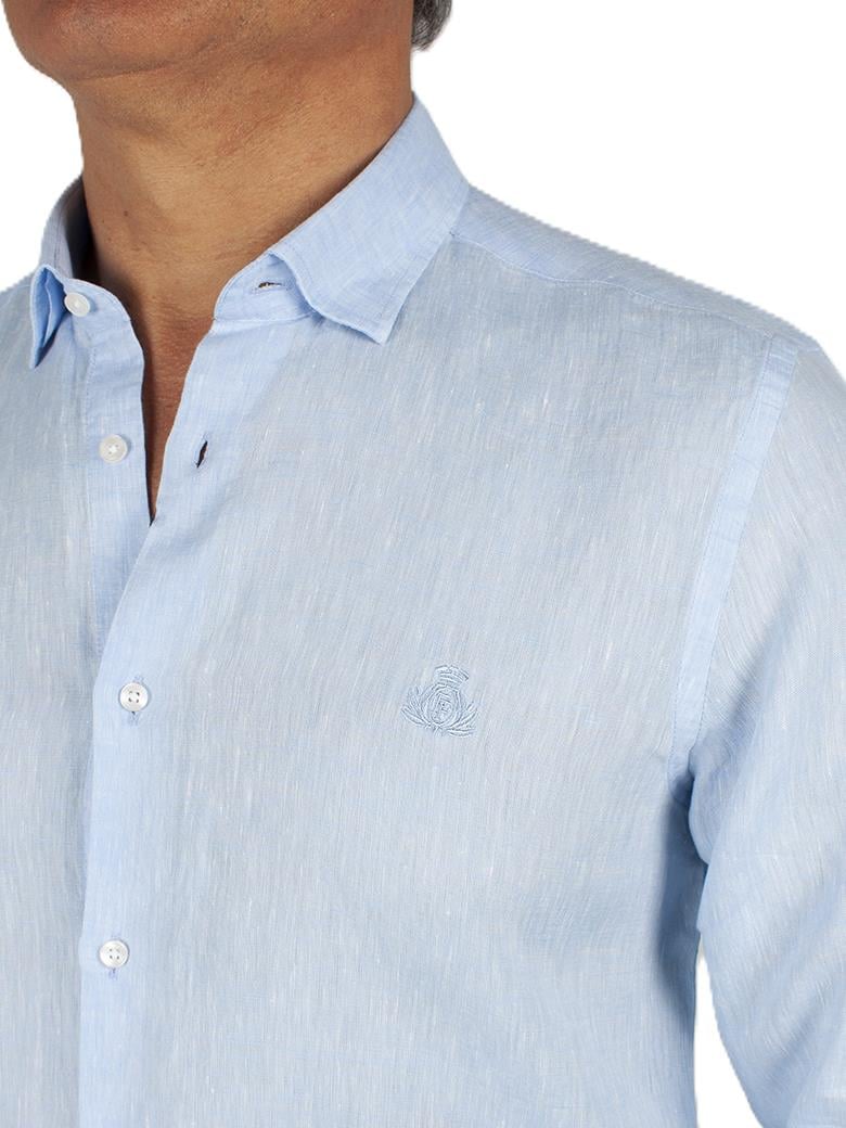 Normal Kesim Açık Mavi Keten Gömlek