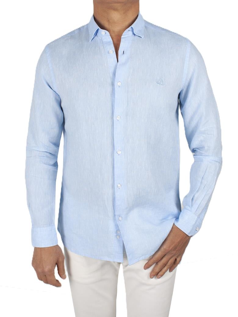 Normal Kesim Açık Mavi Keten Gömlek