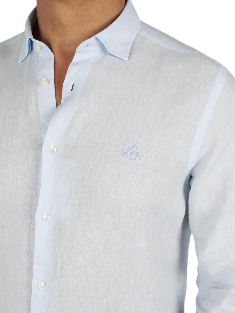 Normal Kesim Mavi Keten Gömlek