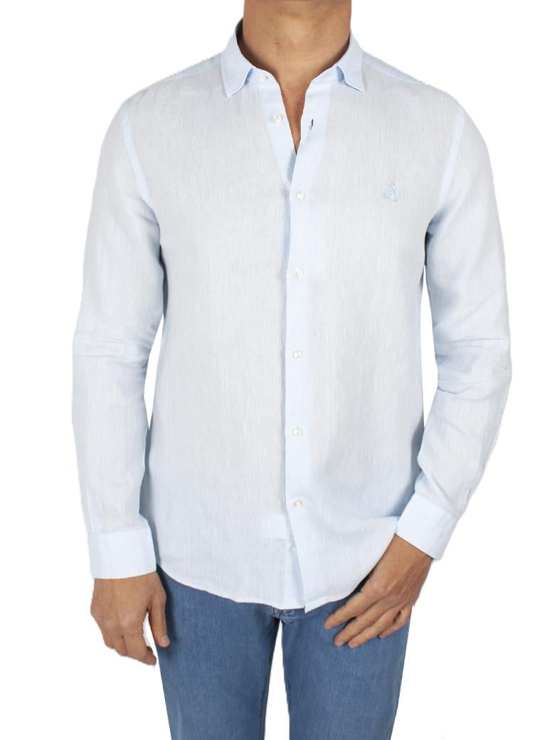 Normal Kesim Mavi Keten Gömlek