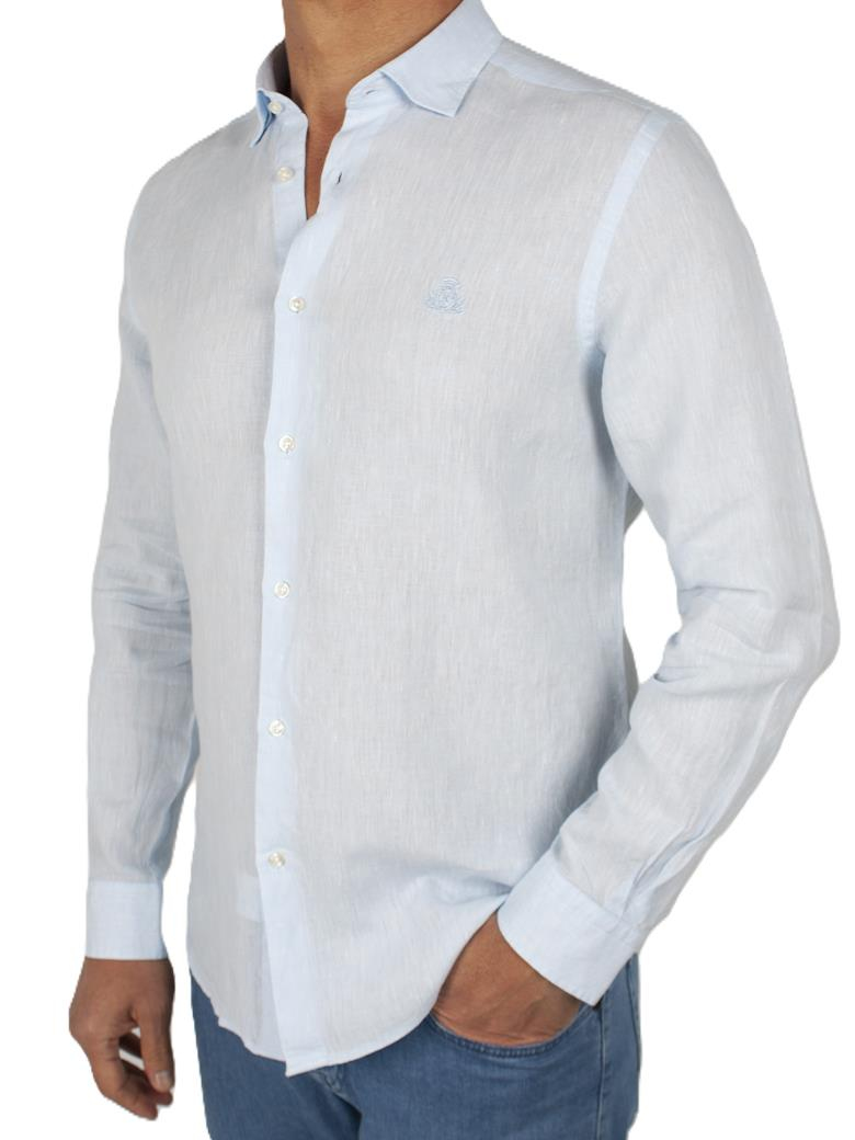 Normal Kesim Mavi Keten Gömlek