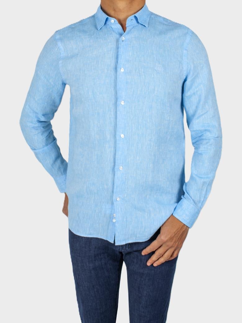 Normal Kesim Turkuaz Keten Gömlek