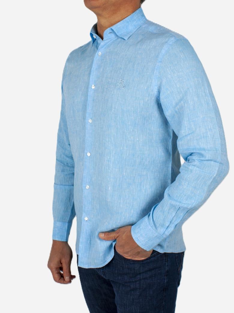 Normal Kesim Turkuaz Keten Gömlek