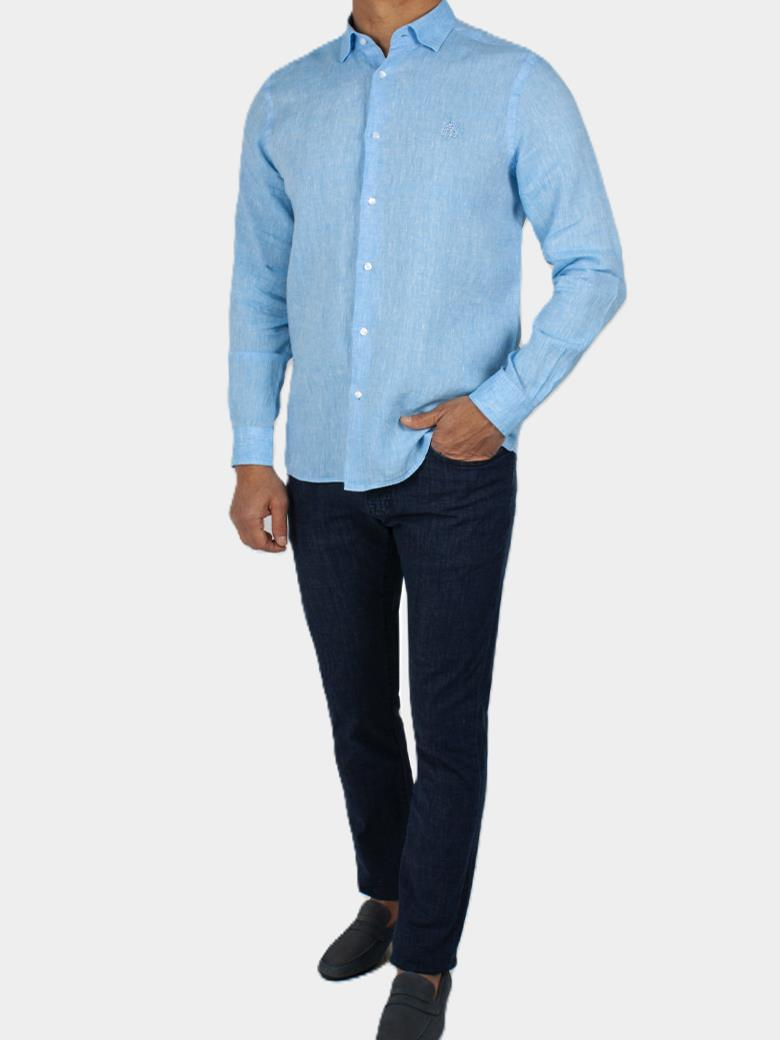 Normal Kesim Turkuaz Keten Gömlek