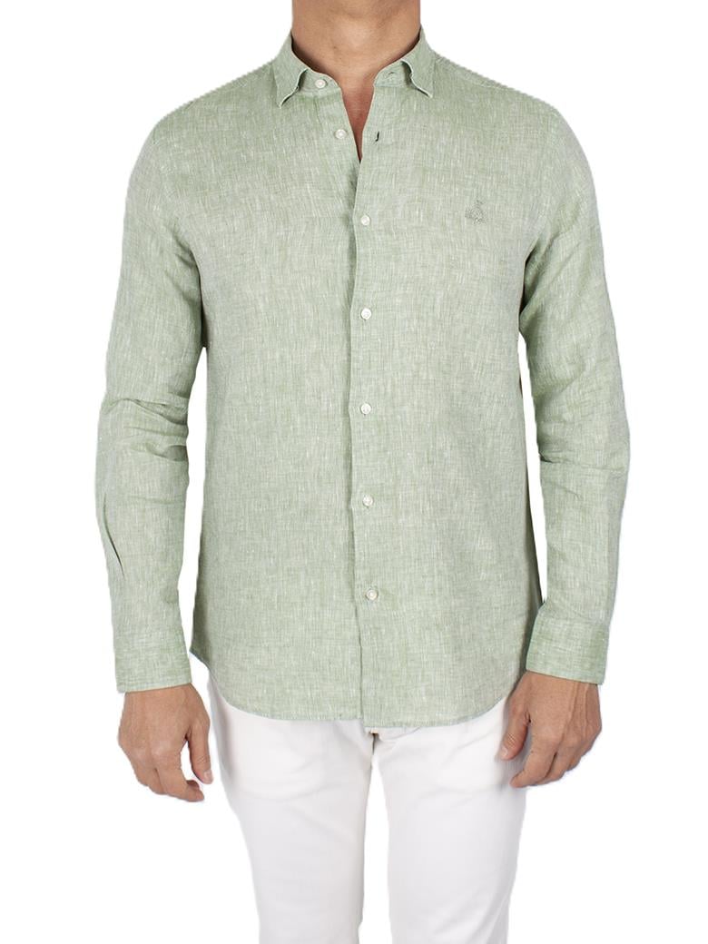 Normal Kesim Yeşil Keten Gömlek