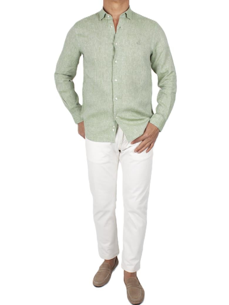 Normal Kesim Yeşil Keten Gömlek