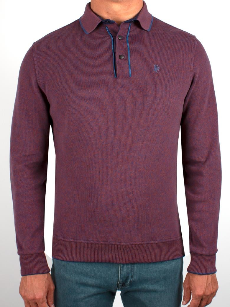 Polo Yaka Bordo Pamuk Sweatshirt