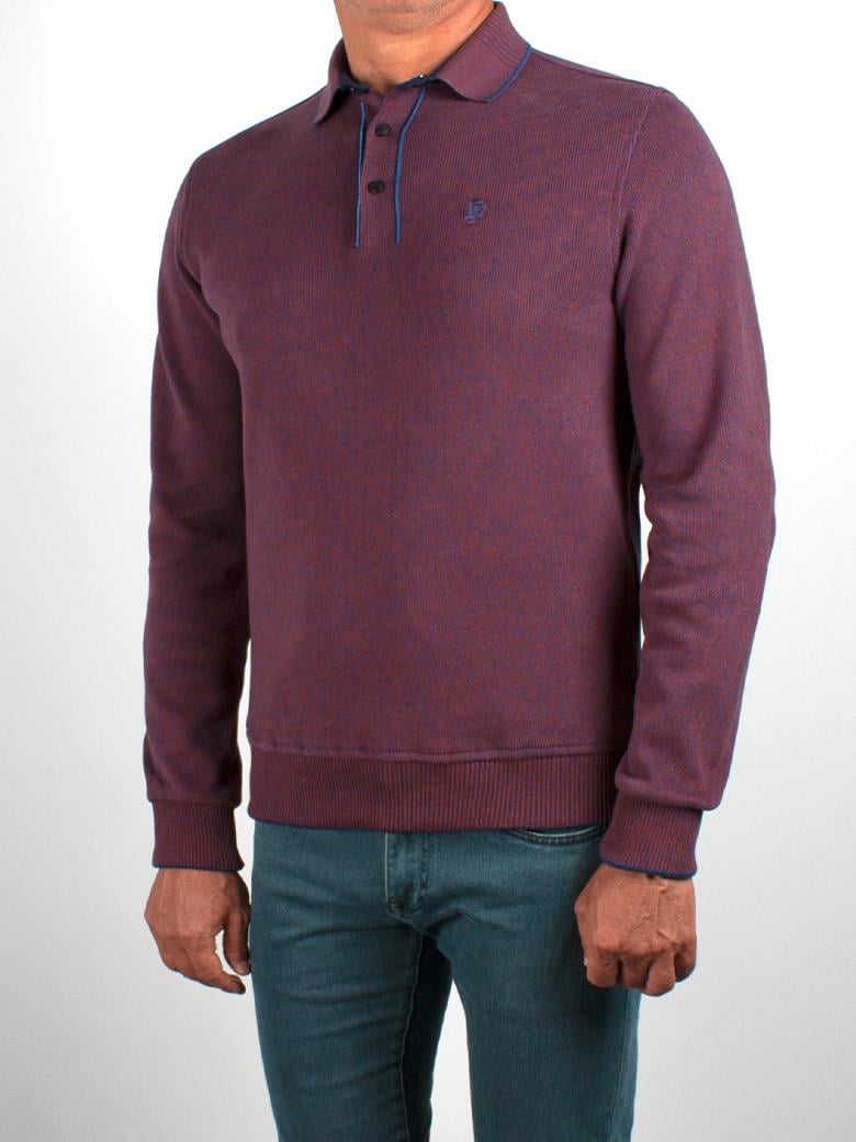 Polo Yaka Bordo Pamuk Sweatshirt