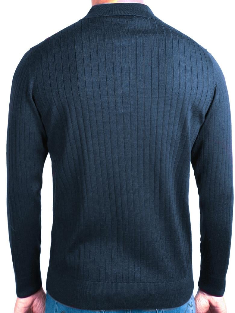 Polo Yaka Desenli Lacivert Yün Kazak