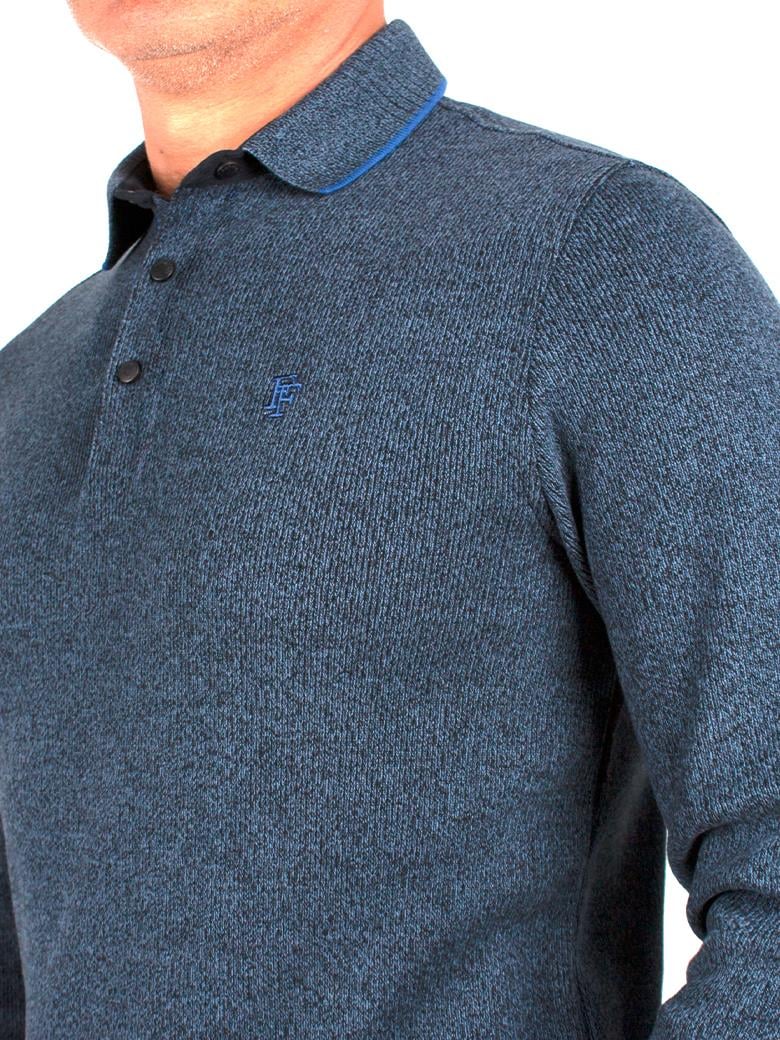 Polo Yaka İndigo Pamuk Sweatshirt