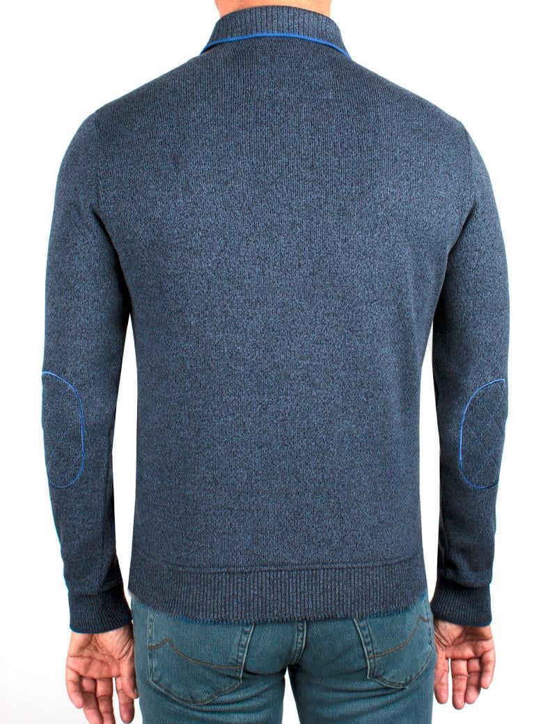 Polo Yaka İndigo Pamuk Sweatshirt