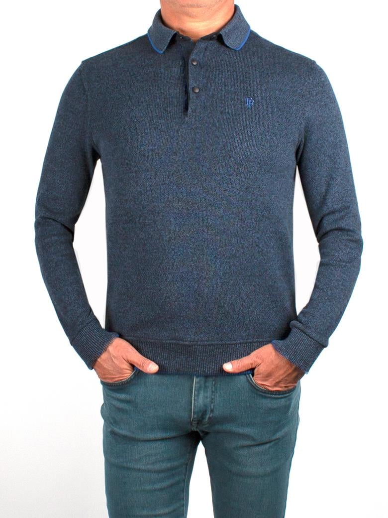 Polo Yaka İndigo Pamuk Sweatshirt