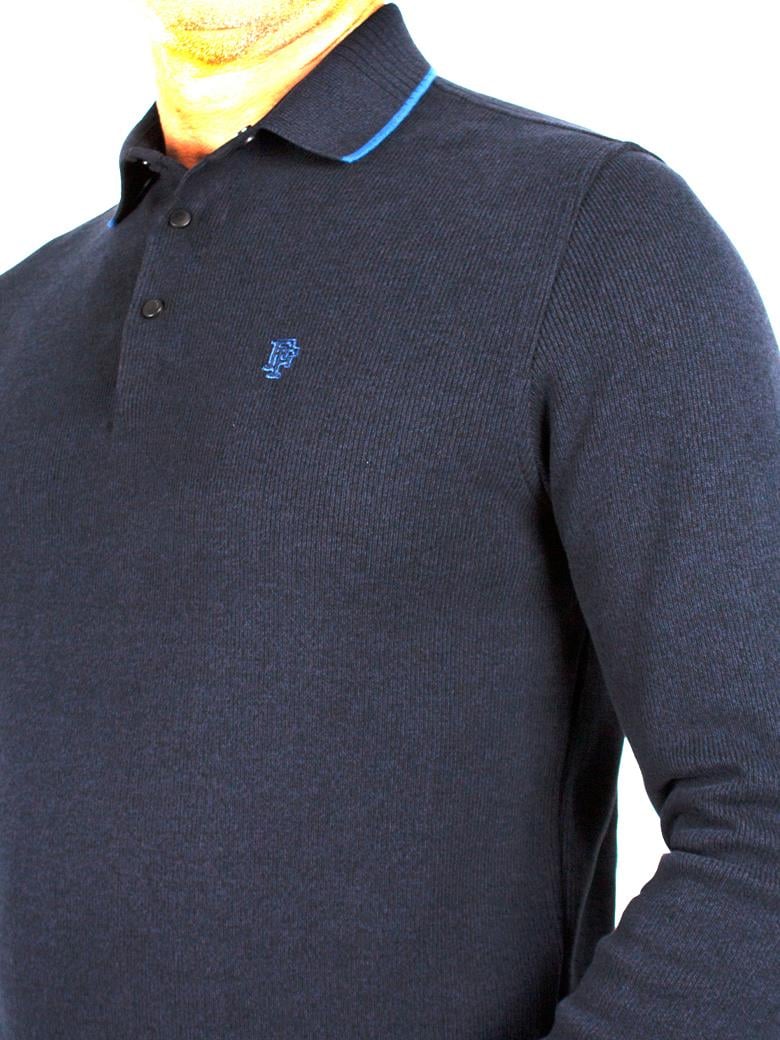 Polo Yaka Lacivert Pamuk Sweatshirt