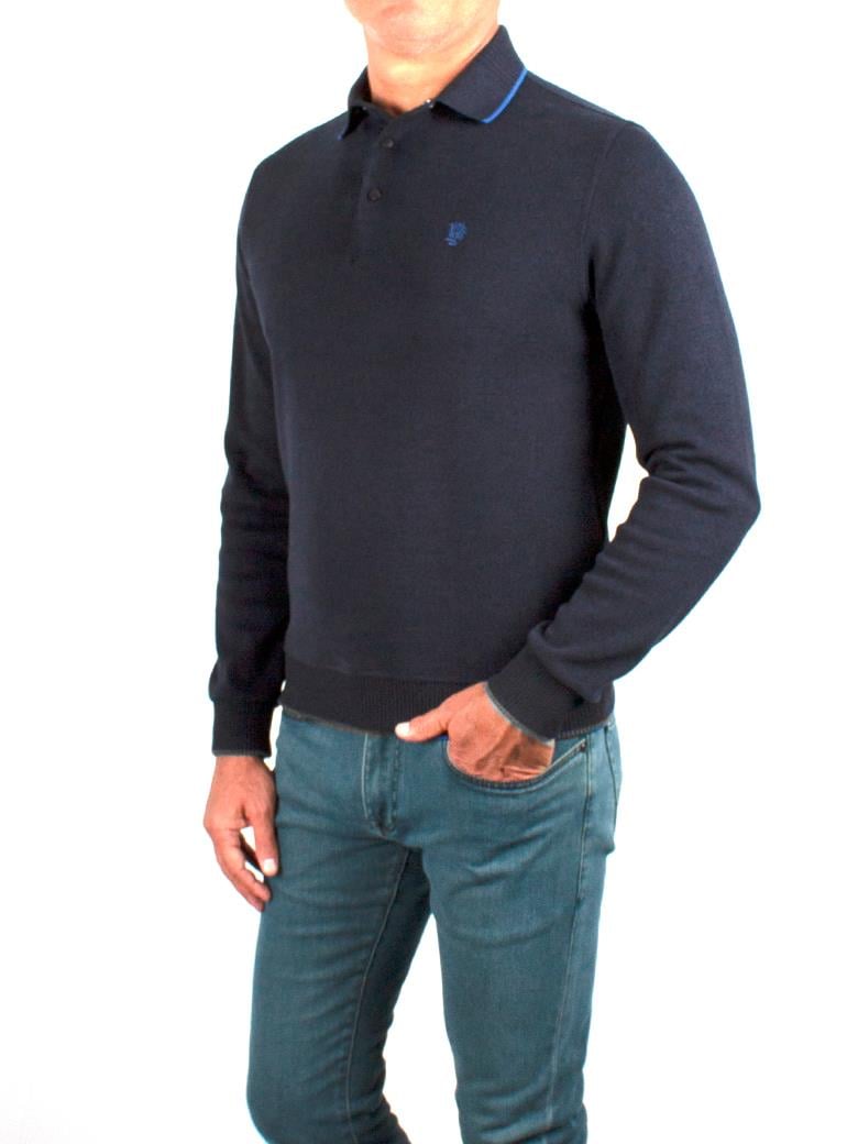 Polo Yaka Lacivert Pamuk Sweatshirt