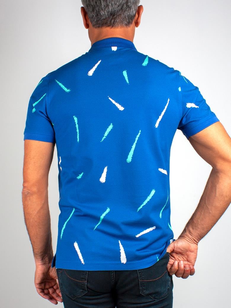 Regular Fit Baskılı Merserize %100 Pamuk Saks Polo Yaka Tişört