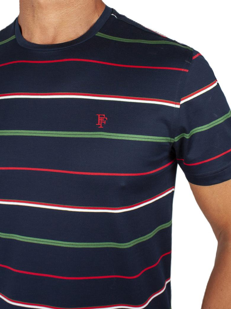 Regular Fit Çizgi Desenli Merserize %100 Pamuk Koyu Lacivert Bisiklet Yaka Tişört