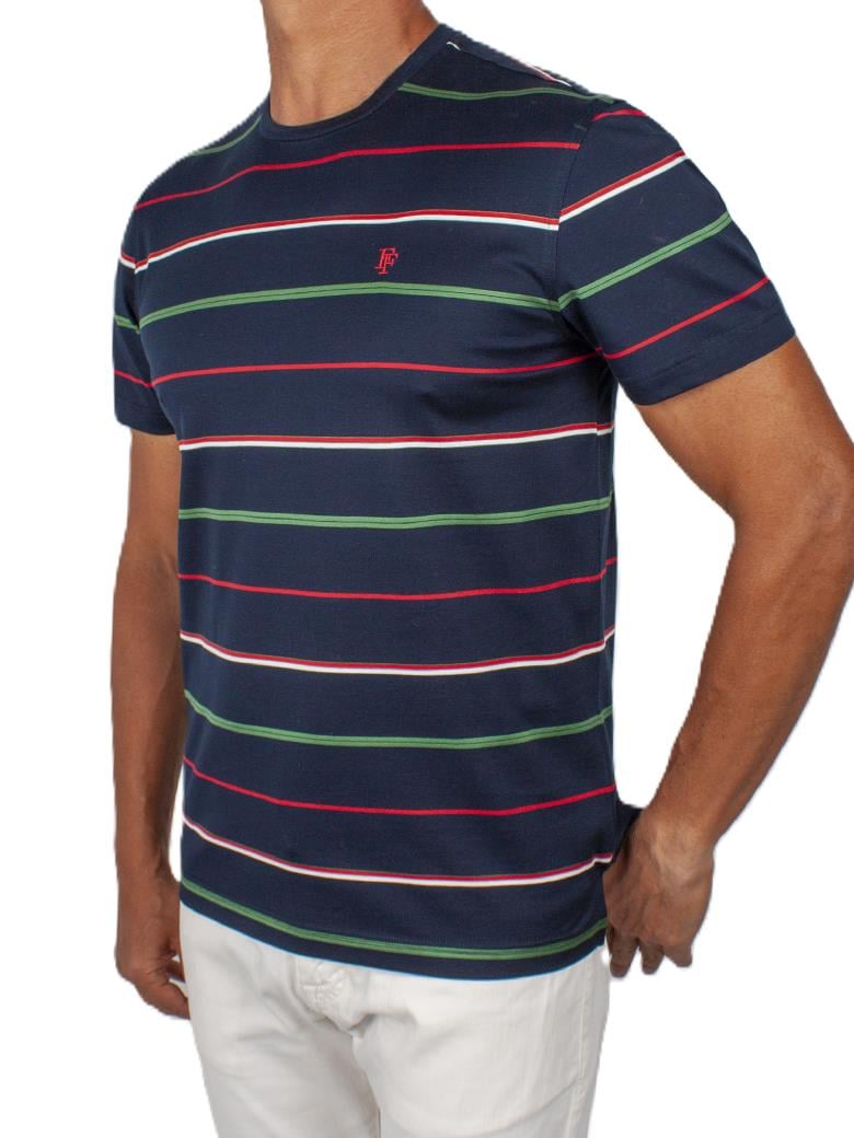 Regular Fit Çizgi Desenli Merserize %100 Pamuk Koyu Lacivert Bisiklet Yaka Tişört